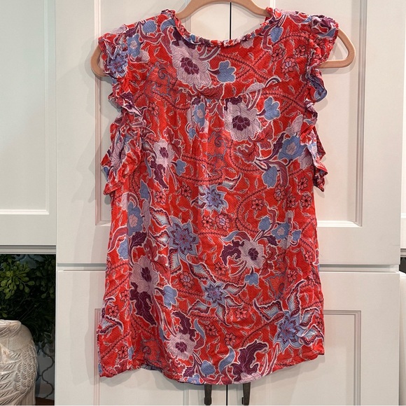 Knox Rose Womens Floral Flutter Sleeve Blouse Top Size S Vibrant Colorful Beach - Picture 6 of 8